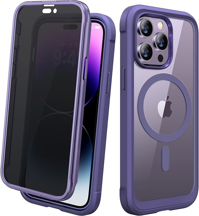 Diaclara Magnetic Designed for iPhone 14 Pro Max Case, Full Body Rugged Case with Built-in Privacy Touch Sensitive Anti-Scratch Screen Protector, with Camera Lens Protector (Purple)