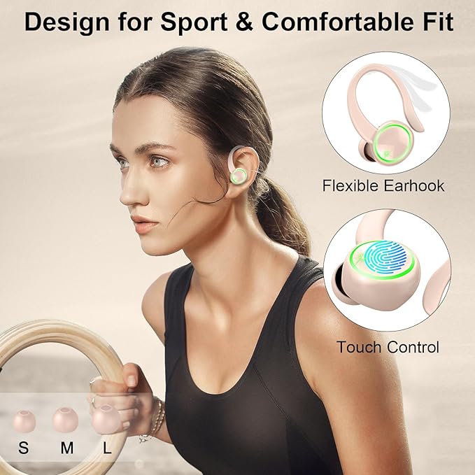 Matast Wireless Earbuds, Bluetooth 5.4 Headphones Sports, 50H Playback Over-Ear Buds with ENC Noise Cancelling Mic, 3D HiFi Stereo Fitness Earphones with Earhooks, IP7 Waterproof Headset for Runing