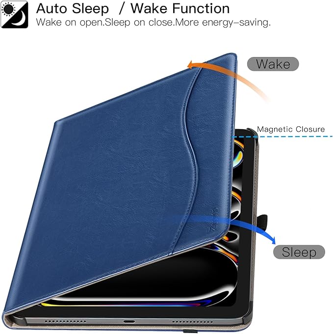 ZtotopCases for iPad Pro 12.9 6th/5th/4th/3rd Generation Case 2022/2021/2020/2018, Premium PU Leather Folio Cover, Auto Wake/Sleep, Multi Viewing Angles, Supports Pencil Pro and Touch ID, Blue