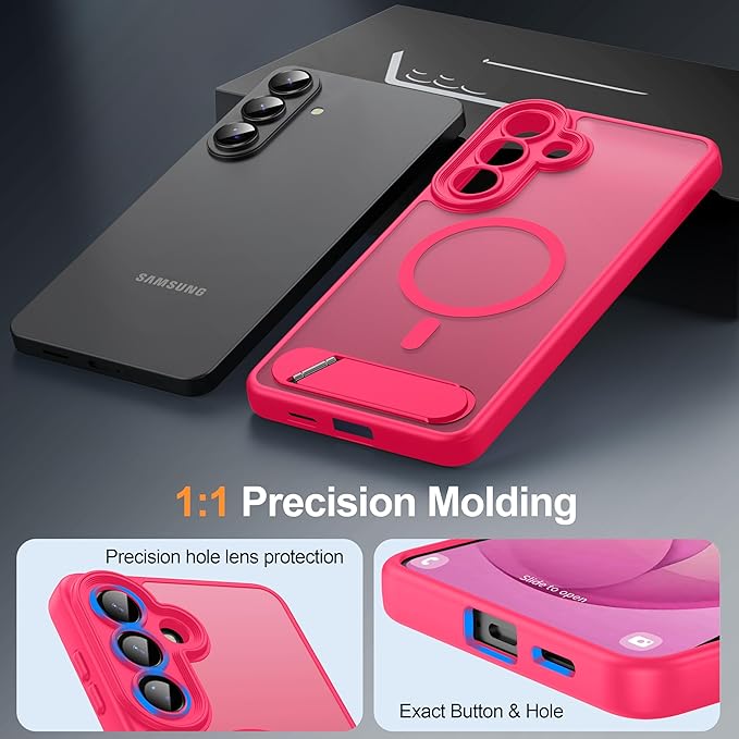 Magnetic for Samsung Galaxy S26+ Plus Case, [Compatible with MagSafe][Full Camera Protection][Built-in Invisible Kickstand] Translucent Matte Phone Case for S26 Plus 6.7" - Hot Pink