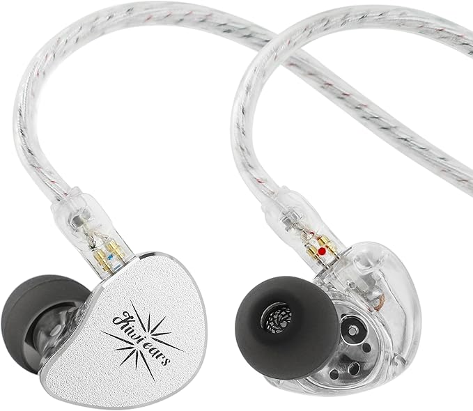 Linsoul Kiwi Ears Belle 10mm DLC Dynamic Driver in-Ear Monitor, HiFi Wired Earbuds with Dual Silver-Plated Cables, Professional IEM for Stage Performance/Gaming/Music Production (with MIC, Silver)