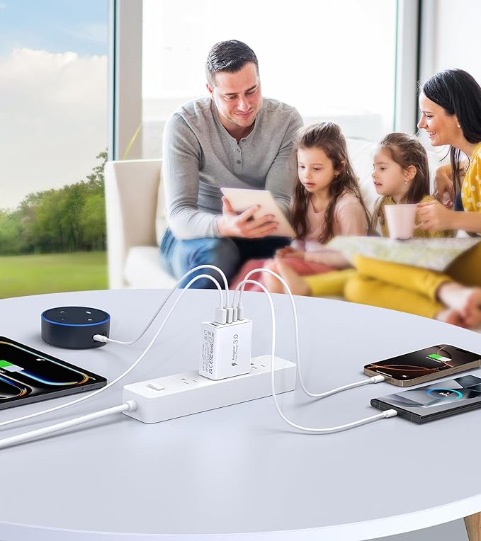 [2-Pack] USB C Wall Charger, 50W USB C Charger Block 5-Port PD Fast Charging Blocks + QC Power Adapter Brick Cube Multiport USB A Plug,Type C Cube for iPhone 17/16/15/14/13/12/Pro,Samsung,for Switch