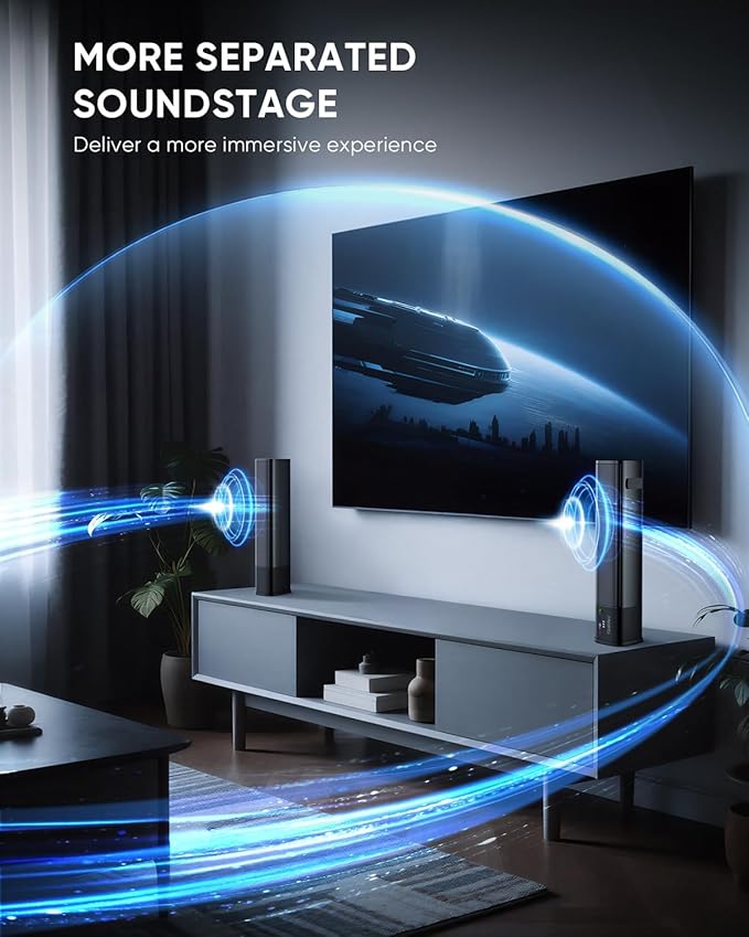 Saiyin Sound Bar for Smart TV, Detachable Soundbar TV Speaker with Bluetooth/ARC/Optical/AUX Input, Super Diaphragm Driver and 3 Preset Sound Effects for TV/PC/Projector.
