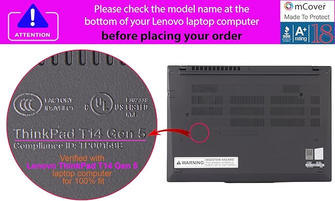 mCover Hard Case ONLY Compatible for 2024-2025 14" Lenovo ThinkPad T14 Gen 5 / Gen 6 Windows Notebook PC (with 180° Hinge, NOT Fitting Any Other Lenovo Models)- Blue