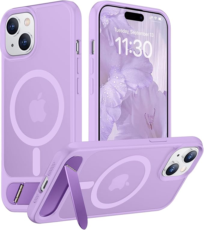 Magnetic Compatible with iPhone 15 Plus Case & iPhone 14 Plus Case, [Built-in Invisible Kickstand][Compatible with MagSafe][Military Grade Shockproof] Slim Translucent Matte Phone Case 6.7"