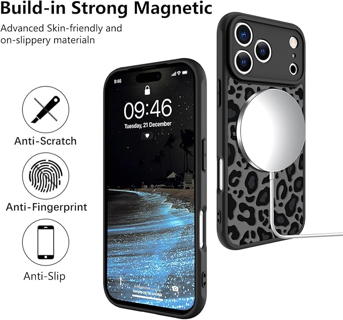 KANGHAR Case Compatible with iPhone 17 Pro Max Leopard Printed Pattern [Compatible with Magsafe] Cute Cheetah Protective Magnetic Case for Girls Women Men 6.9"