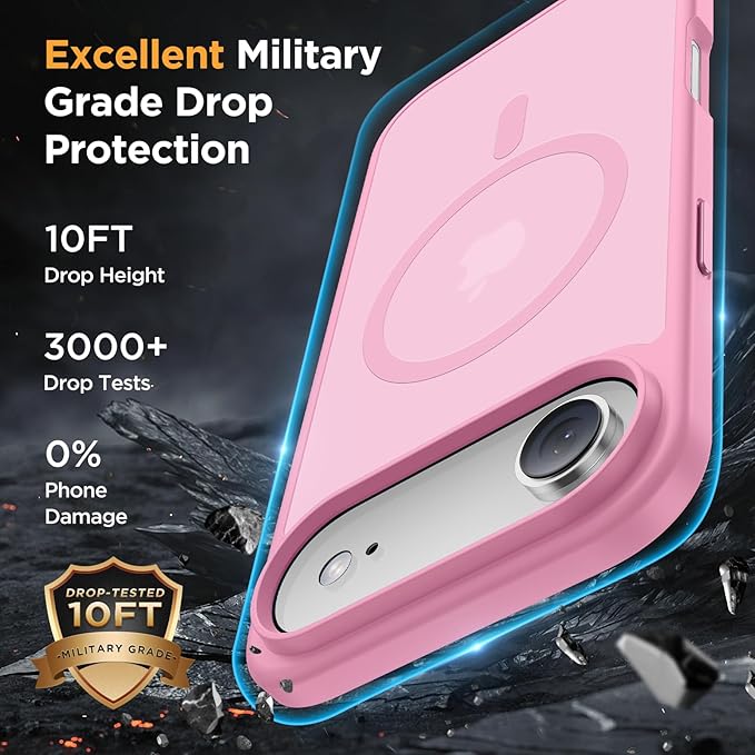 Miracase Magnetic for iPhone Air Case with Screen Protector(Compatible with MagSafe), Slim Thin Translucent Matte Military-Grade Protected Phone Cover for iPhone 17 Air 6.5", Light Pink