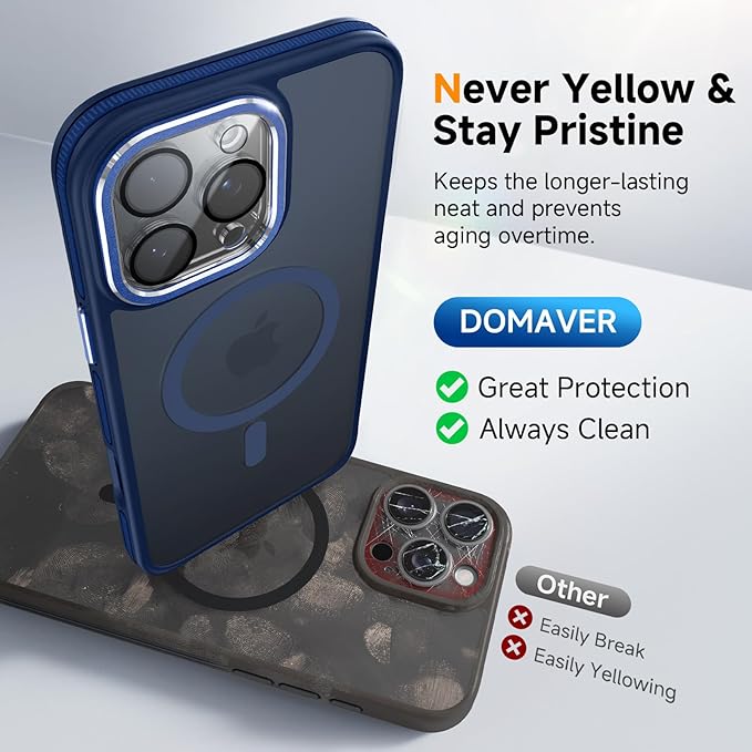 Magnetic 3 in 1 for iPhone 16 Pro Case, [Omni-Directional Protection] with 1x Screen Protector + 1x Camera Cover, [Seamless Work with Magsafe] Shockproof Slim Thin Matte Case for iPhone 16 Pro Blue