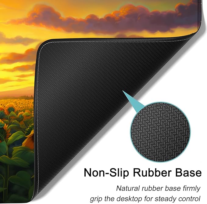 Large Mouse Pad, 31.5 x 11.8in Extended Gaming Mouse Pad with Stitched Edges, XXL Mousepad Protector Non Slip Rubber Base for Office and Home Writing Mat, Sunflower Field Pattern Desk Mat
