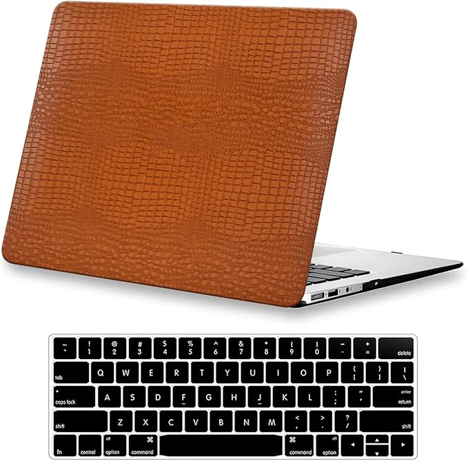 DTangLsm for Crocodile MacBook Air 15 inch Case 2026 2025-2023 M5 M4 M3 M2 A3448 A3241 A3114 A2941, Alligator Skin Textured PU Leather Hard Shell Cover for MacBook Air M5 15" Case+Keyboard Cover,Brown
