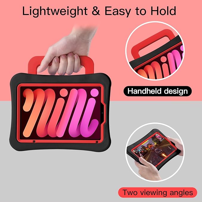 Kids Case for iPad mini 7 (A17 Pro) 2024 /iPad Mini6 2021, Light Weight Heavy Duty/Shockproof/Drop Proof with Handle/Kickstand, Child Friendly Cover for iPad mini 7th/6th Gen 8.3inch (red)