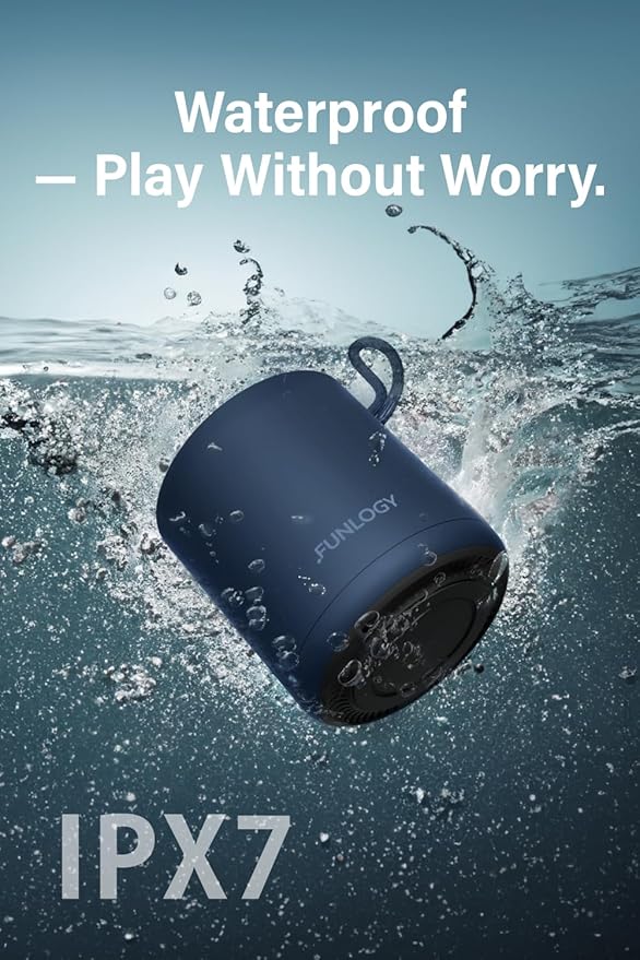 FUNLOGY Portable Mini2 Bluetooth Speaker, Wireless Portable Speaker with Deep Bass, IPX7 Waterproof, TWS Stereo Pairing, Built-in Mic, Small Speaker for Shower, Outdoor, Travel, Blue