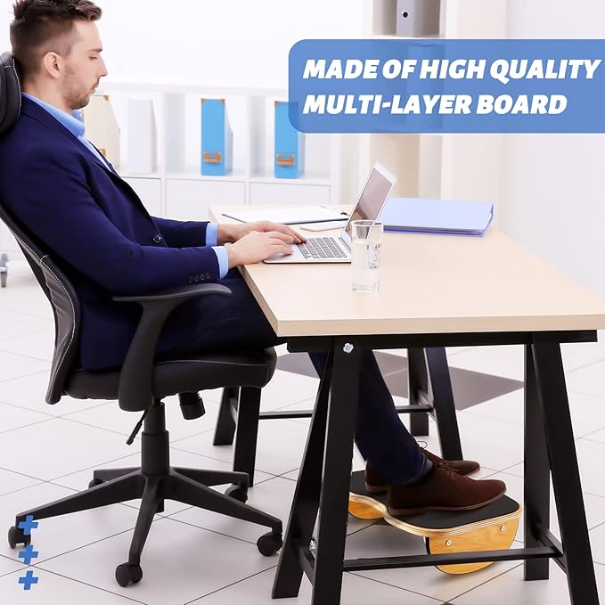 Taiyin Ergonomic Wood Foot Rest for Enhanced Circulation Under Desk Wood Footrest Stool Rocker Balance Board for Supporting Relieving Leg Pressure, Home and Office Use, 15.8 x 11 x 4.3 Inches