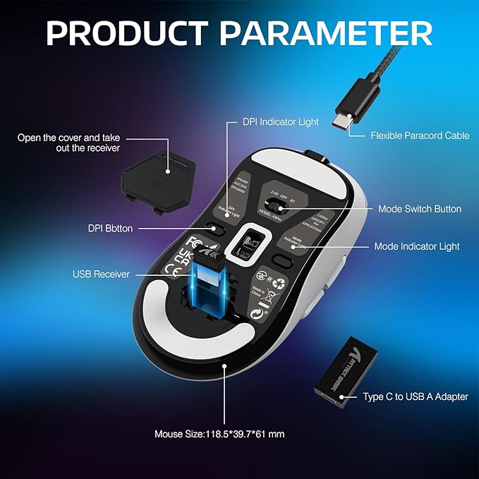 ATTACK SHARK X3PRO 4K/8K Lightweight Wireless Gaming Mouse with Tri-Mode(Wired/2.4GHz/BT),PAW3395 Optical Sensor,26K DPI,Kailh GM8.0 Switch,Long Battery,7 Buttons for PC/Laptop/Win/Mac(White)