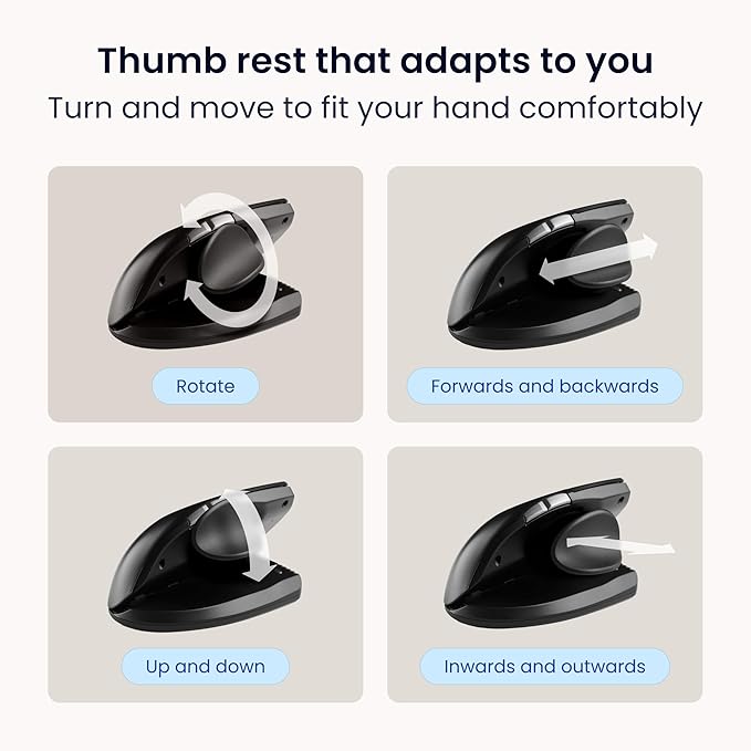 Contour Unimouse Ergonomic Vertical Mouse Adjustable 35°-70° Tilt Angle, 6 Programmable Buttons for Productivity, Customizable Thumb Rest for Wrist Pain Relief | Plug & Play Mac/PC - Wireless - Left