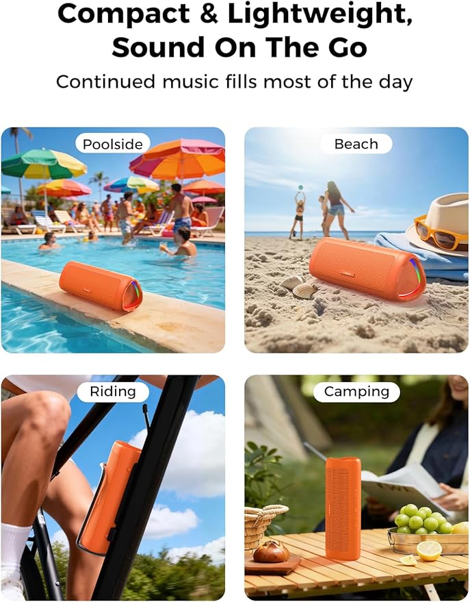 BolaButty Bluetooth Speaker Portable Wireless, IPX5 Waterproof, Up to 20H Playtime, TWS Pairing, BT5.3, for Home/Party/Outdoor/Camping/Beach Essentials, Birthday Gift (Orange)