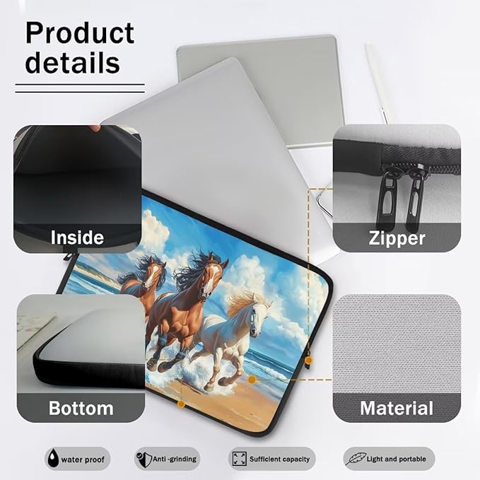 Horse Laptop Protective Sleeve for Women Men Computer Sleeve Neoprene Laptop Case Bag 13inch Portable Computer Carrying Case Suitable for Birthday Holiday Tablet Bags Blue