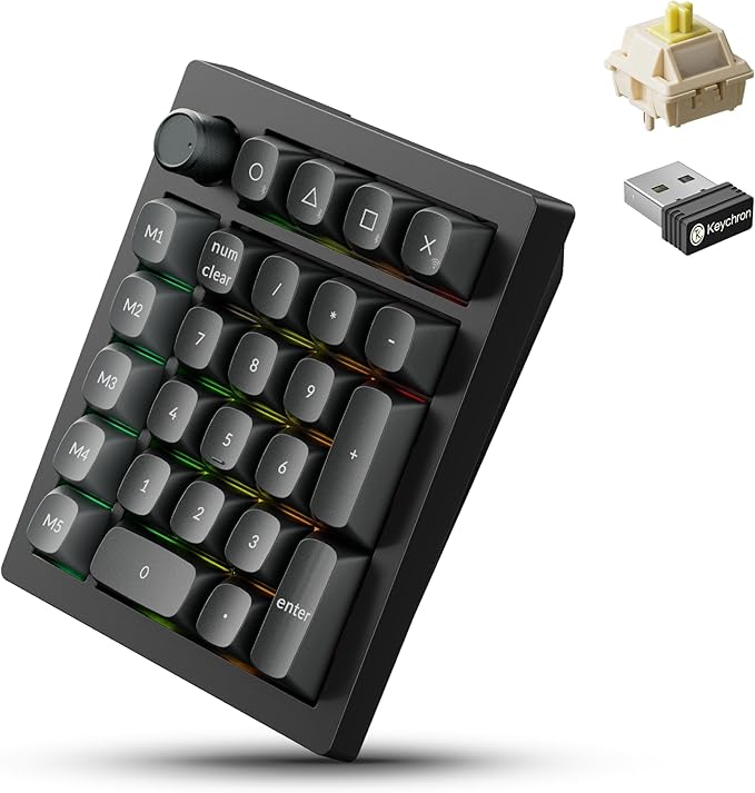 Keychron V0 Ultra 8K Polling Rate Wireless (2.4 GHz & Bluetooth) ZMK Custom Number Pad with Hot-swappable Banana Switches 360-Hr Battery OSA PBT Keycaps RGB Backllit for Mac Windows Linux