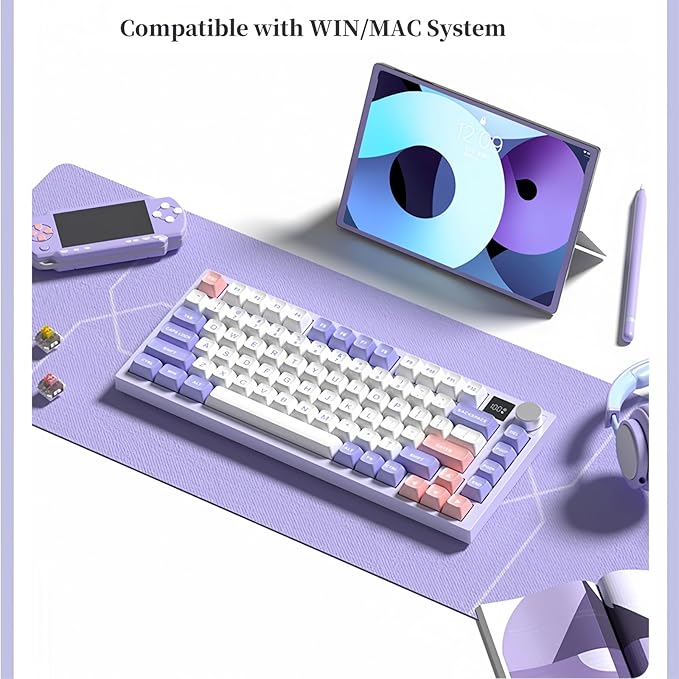 FKZ K75 Barebone 75% Hot Swap Tri-Mode Bluetooth 5.0/2.4G Wireless/Type-C Wired RGB Mechanical Gaming Keyboard With Knob Screen Gasket PCB Mount Custom DIY Kit (Purple)