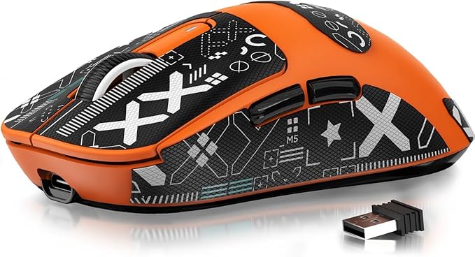 MANBASNAKE Attack Shark X3 Wireless Gaming Mouse, 49g Triple Mode Ergonomic Computer Mouse, PAW3395 26K DPI Sensor, 200h Battery Life, Griptape, Programmable Buttons for PC/Laptop/Mac (Orange)