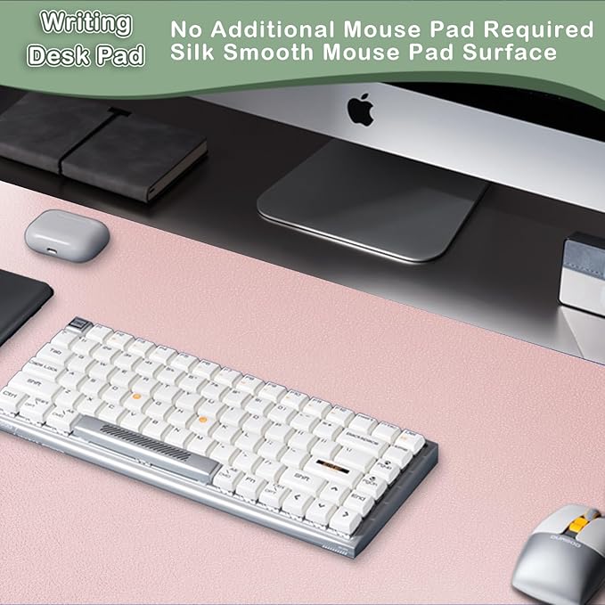 Boutilon Leather Desk Pad Protector,Non-Slip Mouse Pad,Laptop Desk Pad,Office Mouse Mat,Waterproof Leather Desk Blotter,Desk Writing Pad for Office and Home (L-Light Pink,35"x 17")