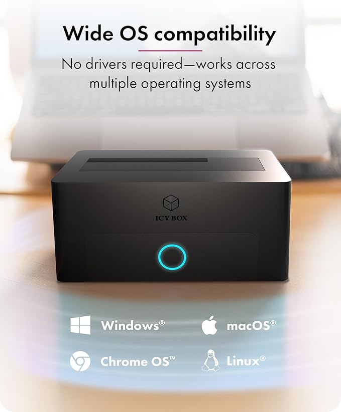 ICY BOX Hard Drive Docking Station, SSD HDD 2.5 3.5 Inch SATA to USB Adapter, External SSD Enclosure Hard Drive Reader, Support UASP Hot Swappable up to 30TB Drives, for Windows and Mac