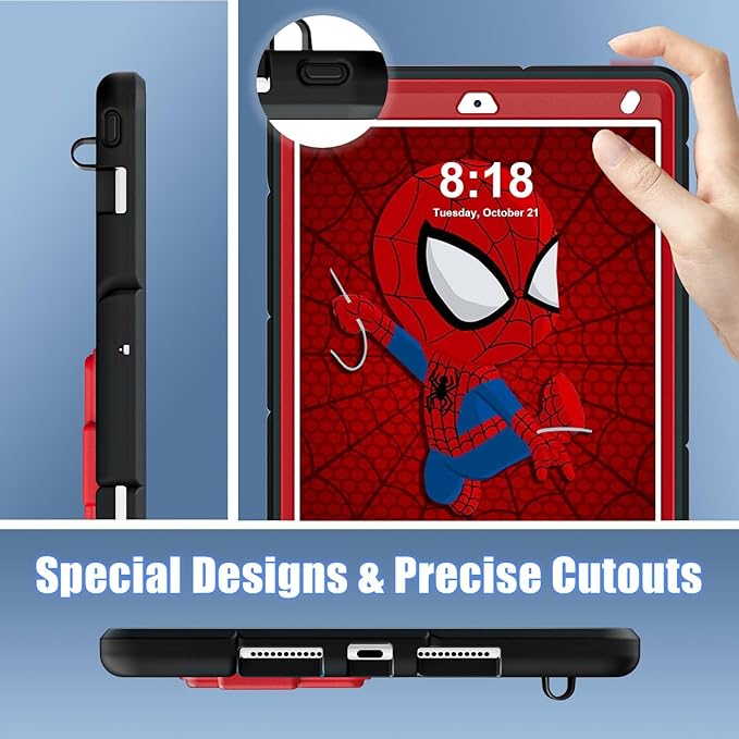 AKABEILA Compatible with Apple iPad 10.2 7th 8th 9th(2019/2020/2021) Tablet Case，Lightweight Shockproof Rugged Protective Cover with Kickstand for Kids Children Boys Babies Black Red