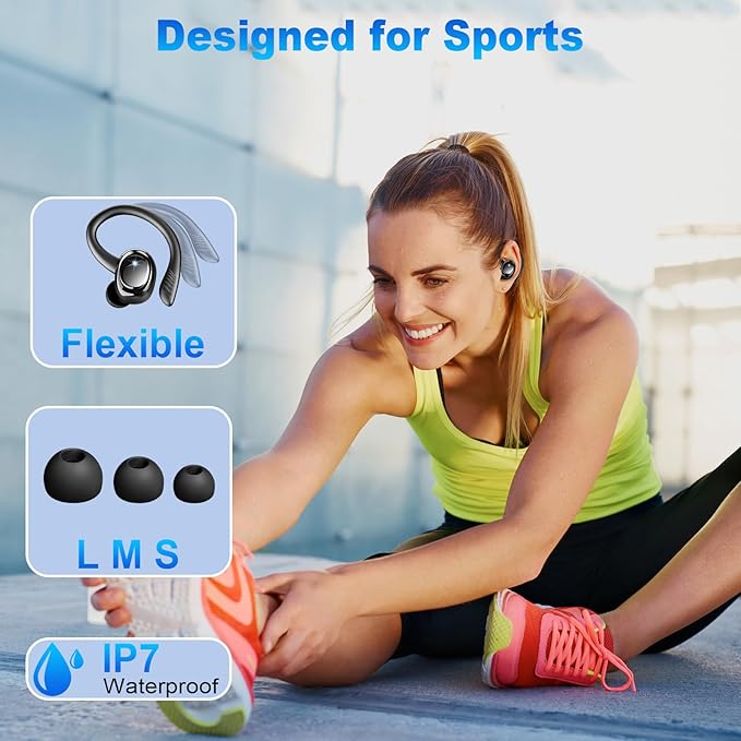 Hupoaf Wireless Earbuds Sport with Earhooks, 2026 Bluetooth 5.4 Headphones with 4 ENC Noise Canceling Mics, 50H Stereo Earphones for Running/Gym/Workout, IP7 Waterproof Over Ear Buds for Android/iOS