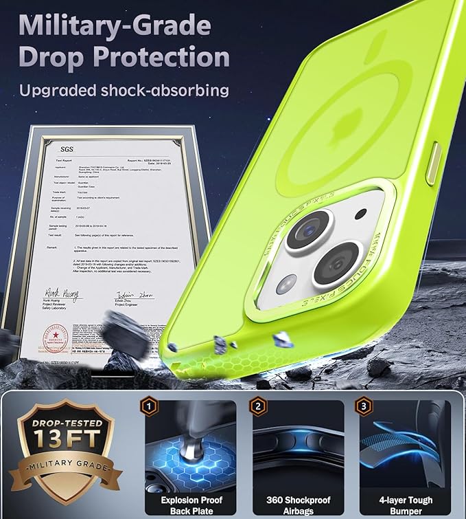Newfuture Magnetic for iPhone 15 Case [Compatible with Magsafe] [Military Grade Drop Protection] Translucent Matte Anti-Fingerprint Shockproof Phone Case for iPhone 15 6.1 inch, Fluorescent Green