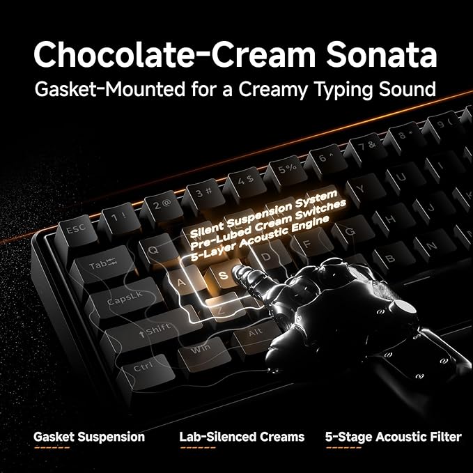 DIERYA DK68E 60% Mechanical Gaming Keyboard, Hot Swappable, Pre-Lubed Linear Switches, Gasket Mount, 5-Layer Dampening Foam, Programmable, Volume Knob, RGB Backlit, 68 Keys, Wired, Black