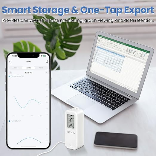 WiFi Refrigerator Thermometer Hygrometer with Alarm, Freezer Temperature with Probe, Wireless Digital Fridge Thermometer Humidity Sensor, Free Data Export for Home Kitchen Fridge Tub