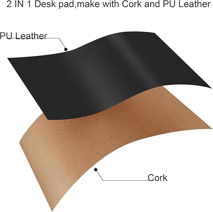 Chihein 55” x 20” Cork & PU Leather Desk Mat (Black) - Huge Mouse Pad, Double Sided Waterproof Desk Pad Protector for Gaming, Office, Home
