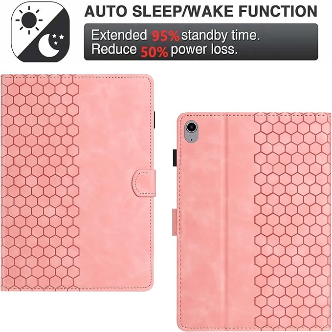 DTangLsm for iPad A16 Case iPad 11th Generation Case 11-inch 2025, iPad 10th Generation Case 10.9-inch 2022, Smart PU Leather Folio Stand Cover with Pencil Holder, Auto Wake/Sleep, Honeycomb Pink