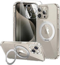 toushion 3 in 1 for iPhone 15 Pro Case Stand |Build in Kickstand,Screen Protector *1 & Camera Lens Protector*1, Not Yellowing, Fits MagSafe, Military-Grade Protection