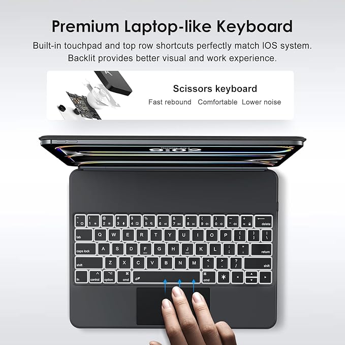 runelk Keyboard Case for iPad Pro 13-inch (M4 2024 / M5 2025), Magic-Style Magnetic Keyboard Case with Multi-Touch Trackpad, Floating Cantilever Stand Compatible with iPad Pro 13 - Graphite Black