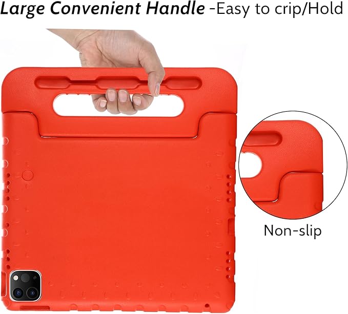 Dteck Kids Case for iPad Air 11" M2 2024, iPad Pro 11" Case 2024, Lightweight Shockproof Rugged EVA Kids Friendly Handle Kickstand Child Proof Protective Case with Pencil Holder, Red