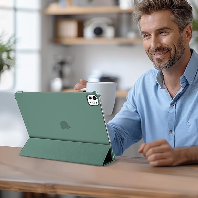 ProCase for iPad Pro 13 Inch Case M5 2025/ M4 2024, Smart Cover iPad Pro M5 M4 Case 13 Inch, Slim Stand Translucent Hard Shell Back, Supports Touch ID, Auto Wake/Sleep -Mgreen