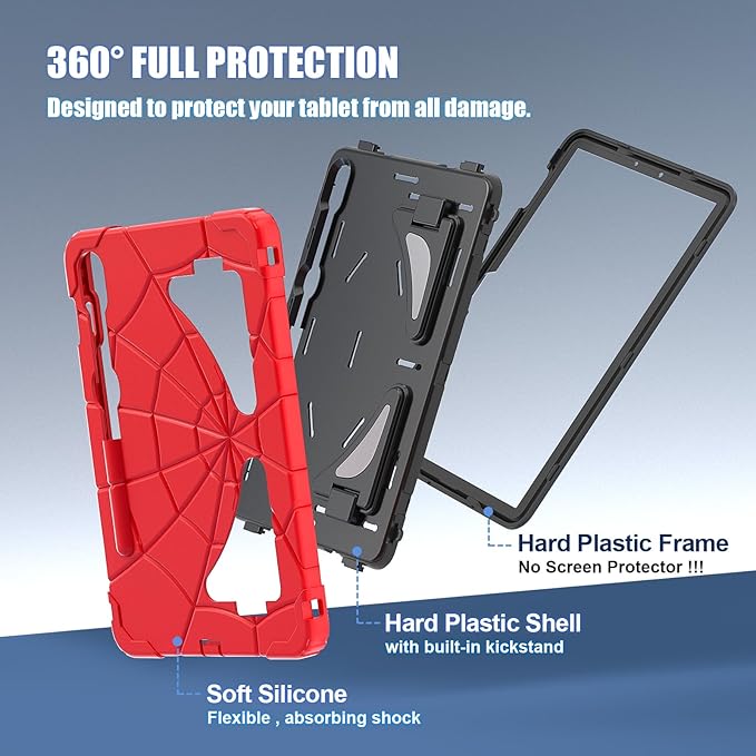 AKABEILA Compatible with Samsung Galaxy Tab S8/S9/S9 FE /S 10/S 10 FE /S10 Lite 11 inch(2023) Tablet Case,Lightweight Shockproof Rugged Protective Cover with Kickstand for Kids Red Black