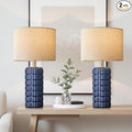 23" Modern Ceramic Table Lamps Set of 2 - Table Lamps for Living room, Farmhouse Bedside Night Stands Lamp for Bedroom, White Boho Nightstand Lamps Set of 2, Desk Lamp for End Table Home Decor(Blue)