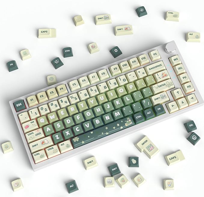 Guffercty kred 133 Keys XDA Profile Green keycaps 75 Percent Cute PBT Keyboard Caps with ISO Keys for 60% 65% 75% 96% Mechanical Keyboard (Light Green)