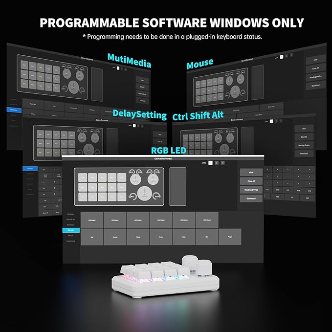 MOSHOU One-Handed Macro Mechanical Tactile Keyboard, 12-Keys Gaming Keyboard Fully Programmable for Knobs and Keys, OSU Keypad Hotswap Keypad with RGB for Game Editing PS (3-Layer,White)