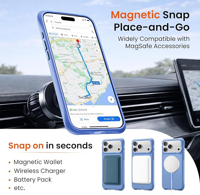 ORNARTO Magnetic for iPhone 17 Pro Max Case, 20FT Military-Grade Drop Protection, Compatible with MagSafe, Slim Shockproof Translucent Matte Phone Case for iPhone 17 Pro Max 6.9", Sea Blue