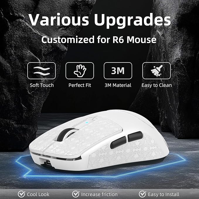 LexonElec Attack Shark R6 Wireless Gaming Mouse Anti-Slip Sticker, Mouse Anti Slip Grip Tape Skins for Sweat Resistant, Elastics Refined Side Grips, Easy to Apply, Ultra-Thin 0.5mm (0.02in) - White