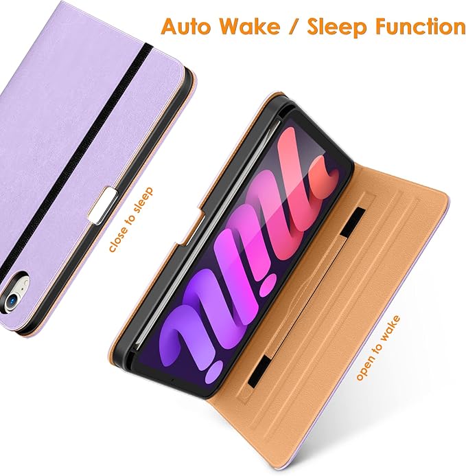 DTTO for iPad mini 7th (A17 Pro) 2024/iPad Mini 6th Generation Case 2021 8.3 Inch, Premium Leather Business Folio Stand Cover for Mini 7/6 with Pencil Holder-Multiple Viewing Angles, Lavender