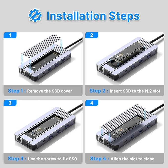 12-in-1 USB C Hub with M.2 SSD Enclosure – Expand Your Laptop with 4K/60Hz HDMI, 1Gbps Ethernet & Dual Storage (NVMe/SATA), USB 3.0/USB-C (5Gbps)–Works with MacBook Pro, Perfect for Multi-Tasking