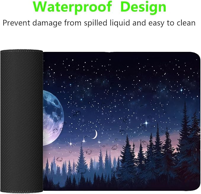 Moon Phases Gaming Mouse Pad Starry Sky Moon Forest Extended Gaming Mouse Pad Mat with Stitched Edge Non-Slip Base Big Mouse Pad 31.5"x11.8" Office Computer Keyboard Laptop Home