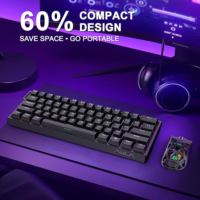 Aula WIN60 HE 60% Mechanical Keyboard Wired, Hall Effect Gaming Keyboard Magnetic Switch Hot Swappable, Adjustable Actuation Rapid Trigger Mode 8000Hz Polling Rate, RGB Keyboard 60 Percent Design