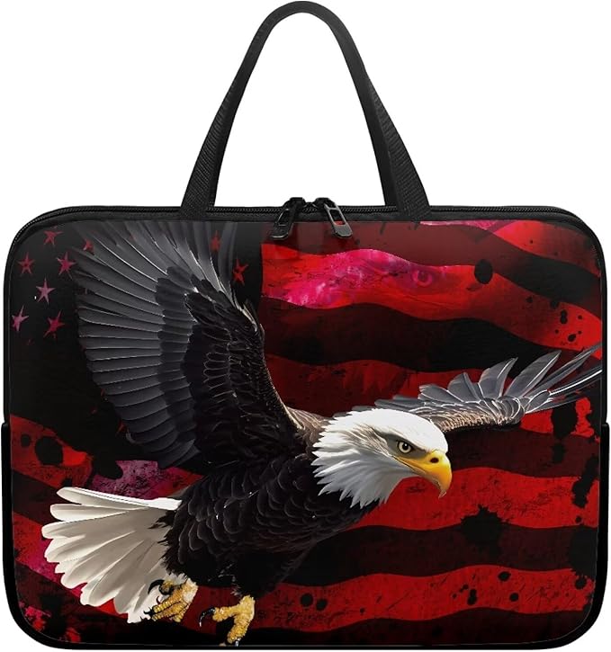 15 Inch American USA Flag Eagle Laptop Sleeve, Protective Tablet Case with Handle, Patriotic Computer Bag Carrying Case Notebook Cover Messenger Briefcase for Travel/Business/School