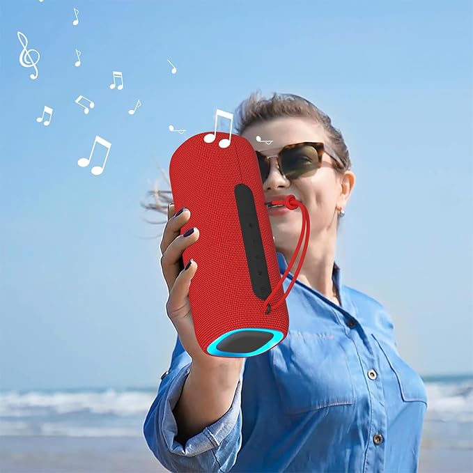 PEICHENG Bluetooth Speaker, Portable Wireless Clear Loud Stereo Sound IPX5 Waterproof with RGB Lights BT5.3 Long Playtime TWS Pairing,for Home Party Outdoor Beach,Great Gift Choice (Red)