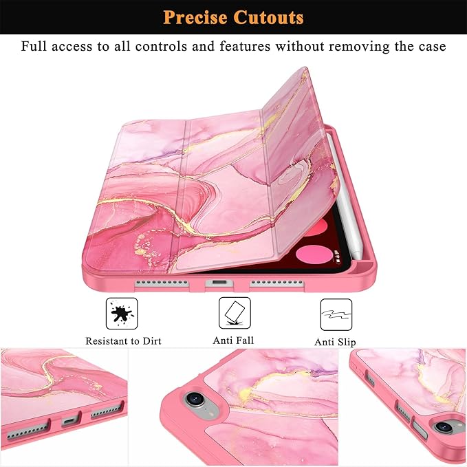 Soke Case for iPad mini 7(A17 Pro) 2024/iPad Mini 6 2021 8.3 inch with Pencil Holder-[Pencil Charging + Auto Wake/Sleep], Soft TPU Back Cover for iPad mini 7th/6th Generation(Watermelon Marble)